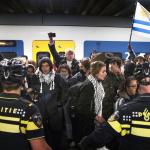 Protest to show support for Gaza and the activists from the Global Sumud Flotilla in Israeli custody at Den Haag Central Station in The Hague, 2 October 2025