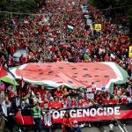 About 250,000 people marched through Amsterdam on Oct. 5, 2025, during the city’s third Red Line protest against the Dutch government’s Israel policy.