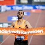 Khalid Choukoud crosses the finish line at the 50th Amsterdam Marathon, securing the 2025 Dutch marathon championship.