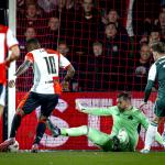 Feyenoord Rotterdam forward Cyle Larin scores the 3-1 during the match Feyenoord Rotterdam vs Panathinaikos FC at the Stadium De Kuip for the Europa League - League phase - Matchday 3 season 2025-2026 in Rotterdam, Netherlands on 23 oktober 2025, 