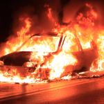 A car on fire.