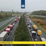 Traffic during Storm Benjamin was jammed up on the A2 after an accident with injuries in the northbound lanes near Maasbrug, Noord-Brabant. 23 October 2025
