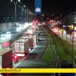 Traffic backs in the northbound lanes of the A2 after a stolen car collided with several police vehicles in Eindhoven. 29 October 2025