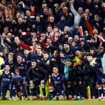 PSV players after the Champions League match between Liverpool FC and PSV Eindhoven at Anfield on November 26, 2025, in Liverpool, United Kingdom.