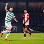 Benjamin Nygren of Celtic FC celebrates after scoring his teams third goal during the UEFA Europa League 2025/26 League Phase MD5 match between Feyenoord Rotterdam and Celtic FC at De Kuip on November 27, 2025 in Rotterdam, Netherlands.