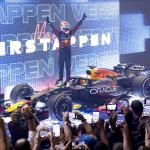 Max Verstappen (Red Bull Racing) celebrates his victory in the Qatar Grand Prix at the Lusail International Circuit.