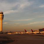 Planes and the control tower at Hartsfield-Jackson Atlanta International Airport in Atlanta, U.S.