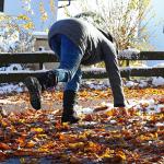 A person almost slipped on an icy autumn road