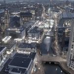Looking east along Steigergracht in Rotterdam towards the high rise building, De Witte Keizer, and Markthal in the Laurenskwartier. 17 Nov. 2025