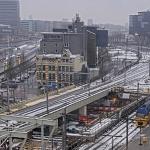 An NS Intercity train pulls in to Amsterdam Centraal Station on a snowy Sunday morning. 23 Nov. 2025