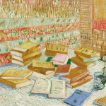 Piles de romans parisiens et roses dans une verre by Vincent van Gogh in 1888