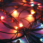 Closeup of glowing Christmas lights