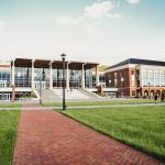 The Montview Student Center and Demoss Hall courtyard at Liberty University in Lynchburg, Virginia. Undated