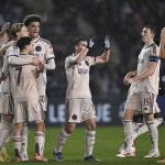 FC Ajax players celebrate the 1-1 goal by Kasper Dolberg during the UEFA Champions League match between Qarabaq FK and AFC Ajax Amsterdam, in Baku, Azerbaijan, 10 December 2025.