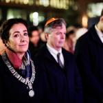 Amsterdam mayor Femke Halsema, Australian ambassador Greg French, and State Secretary Jurgen Nobel attend a Hanukkah celebration in Amsterdam Zuidoos after a deadly attack on a similar celebration in Sydney, 15 December 2025