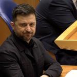 Ukrainian President Volodymyr Zelenskyy addresses the Tweede Kamer during a visit to the Netherlands, Dec. 16, 2025.