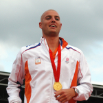 Dutch Olympic champion Maarten van der Weijden at the Olympic welcome ceremony in Amsterdam’s Olympic Stadium.