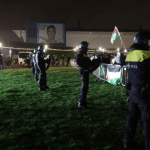 Riot police monitor a protest against Israeli singer Shai Abrahmson at the Concertgebouw in Amsterdam, 14 December 2025