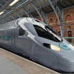 Eurostar Celestia train arriving at London St. Pancras.