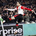 Anis Hadj Moussa of Feyenoord celebrates scoring the 2-0 during the UEFA Europa League match between Feyenoord and SK Sturm Graz at Feyenoord Stadium De Kuip on January 22, 2026, in Rotterdam, Netherlands.