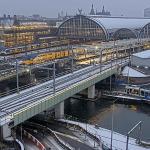 An NS train pulls into Amsterdam Centraal moments before all trains to and from the station were put on hold during a snow storm. 5 Jan. 2026