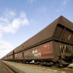 Long freight train in the port of Rotterdam