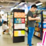 Blurry image of shoppers at a bookstore