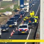 Traffic is delayed by 30 minutes on the A27 toward Gorinchem after a three-vehicle accident near Noordeloos, Jan. 24, 2026