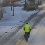 A bicyclist tried to navigate the snowy, icy streets of Elburg, Gelderland. 3 Jan. 2026