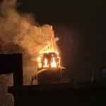 Fire engulfs the Vondelkerk shortly after midnight during New Year's celebrations in Amsterdam. 1 Jan. 2026