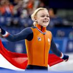 Xandra Velzeboer right after winning gold in the 500 meter short track speed skating at the Winter Olympics in Milan, 12 February 2026