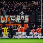 Players of FC Volendam celebrate the victory with fans after the Dutch Eredivisie match between FC Volendam and PSV at the Kras Stadium on February 13, 2026, in Volendam, the Netherlands.