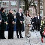 Aldermen Sofyan Mbarki, Hester van Buren, Zita Pels, Rutger Groot Wassink, and Touria Meliani lay flowers during the commemoration of the February Strike of 1941 at the Dokwerker in Amsterdam. The event is organized jointly by the Committee for the Commemoration of the February Strike 1941 and the City of Amsterdam.