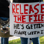 Protester demanding the release of the Epstein files at a rally in Atlanta, United States. 1 September 2025