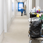 Cleaning trolley in a hotel hallway