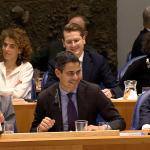 Prime Minister Rob Jetten flanked by his Deputy Prime Ministers, Dilan Yeşilgöz and Bart van den Brink, on the first day of the parliamentary debate on the new government's plans, 25 February 2026