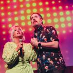 Stacey Smith and Brendan Hunt on stage during the 2024 Boom Chicago Comedy Festival. July 2024