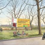Impression of the prank banner regarding construction of the Erotic Center in Amsterdam, which appeared during the 2026 City Council Election. 18 March 2026