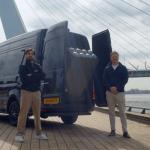 Noorder Dynamics Danny Bouwer and Santiago Martina standing with the anti-drone system they developed in Rotterdam