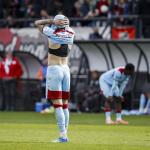Jakub Moder of Feyenoord reacts during the Dutch Eredivisie match between NEC Nijmegen and Feyenoord at De Goffert Stadium on April 12, 2026, in Nijmegen.