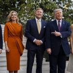 King Willem-Alexander, Queen Máxima, and Prime Minister Rob Jetten with U.S. President Donald Trump and first lady Melania at the White House, 14 April 2026