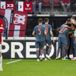 Players of FC Shakhtar Donetsk celebrate the 2–2 during the UEFA Conference League match between AZ Alkmaar and FC Shakhtar Donetsk at the AFAS Stadium on April 16, 2026, in Alkmaar, the Netherlands.