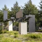 Signal 1 and 2 in the gardens of the Rijksmuseum, sculptures by Dutch artist Carel Visser