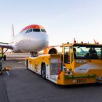 Electric TaxiBot taxiing an easyJet Airbus A320 from the gate to the Polderbaan runway at Schiphol Airport, May 2026