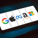 Big Tech: Google, Apple, Meta, Amazon and Microsoft logos displayed on a smartphone screen