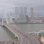 Clouds cover the skies above the Erasmus Bridge in Rotterdam, 14 May 2026
