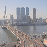Clear skies over the Erasmus Bridge in Rotterdam on a hot Tuesday morning, 26 May 2026