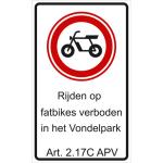 Traffic sign informing people of the fatbike ban in the Vondelpark in Amsterdam
