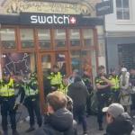 Chaotic scenes at the Swatch store in Utrecht as unruly crowds tried to get the Royal Pop collaboration watch produced with Audemars Piguet. 16 May 2026