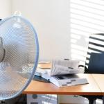 Fan in the office leafing a book